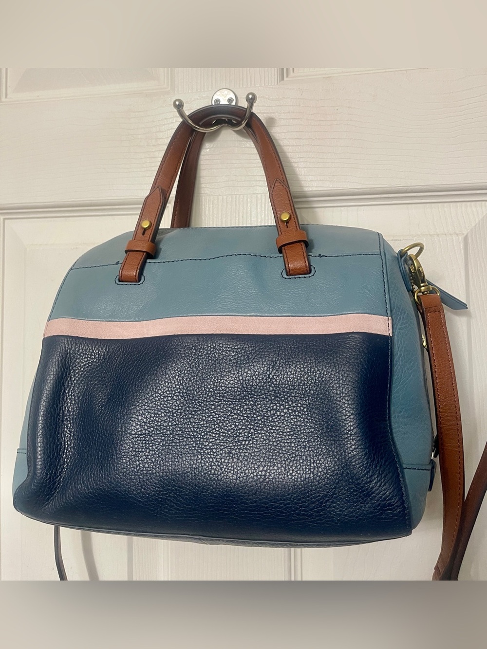 FOSSIL RACHEL 2-Tone Twilight Blue Leather Convertible Satchel Crossbody Bag - Picture 11 of 16